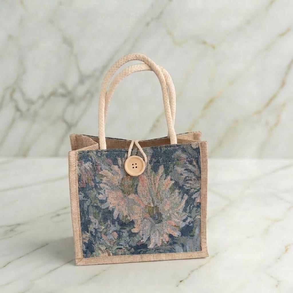 Jutetasche Blumenmuster Dunkelblau