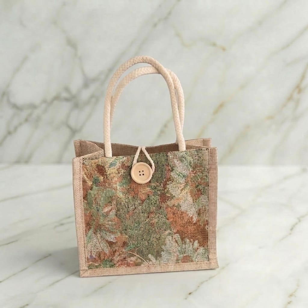 Jutetasche Blumenmuster Dunkelgrün