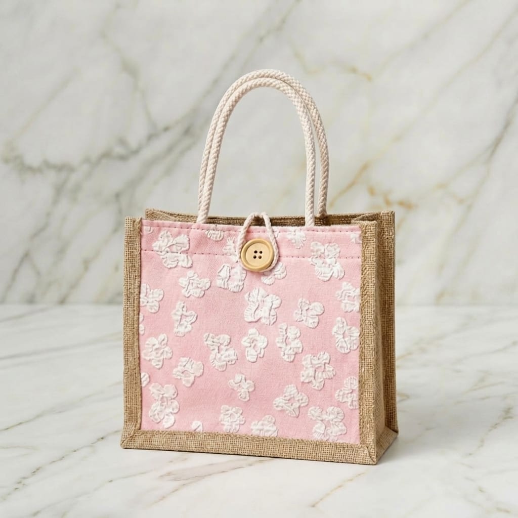 Jutetasche Blumenmuster Rosa