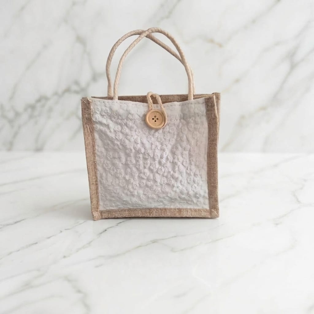 Jutetasche Blumenmuster Weiß